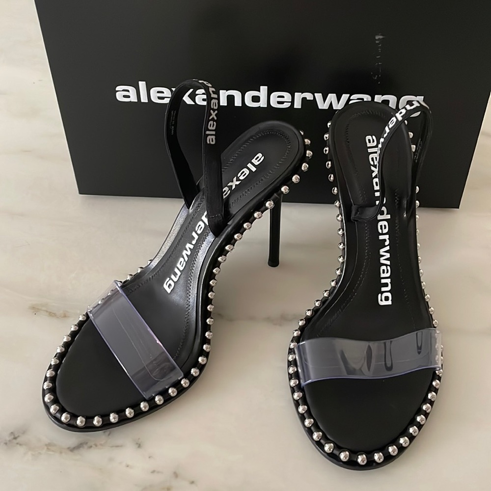 Alexander Wang Black PVC Strap Studded Slingback Heels